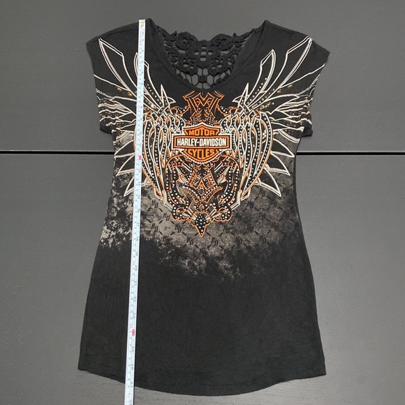 Harley-Davidson Womens Blade To The Bone Lace Embellished Short Sleeve Tee - XS - Picture 10 of 12